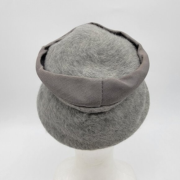 Vintage 50s‎ Shag Felt Gray Wool Ladies Hat Front Bow Cap - Picture 3 of 6